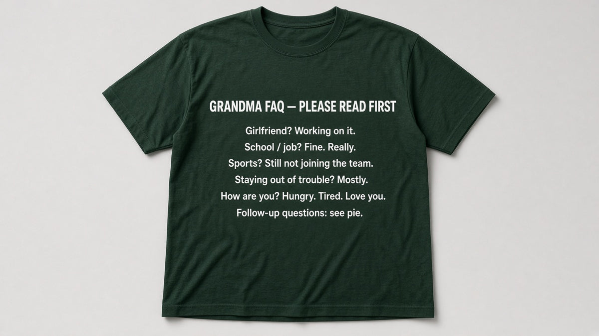 Grandma FAQ — Funny Christmas Tee (Forest green)