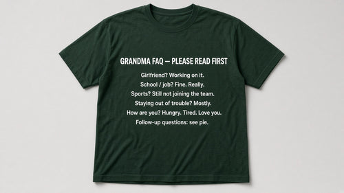 Grandma FAQ — Funny Christmas Tee (Forest green)