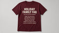 Holiday Family FAQ — Funny Holiday Tee (Burgundy)